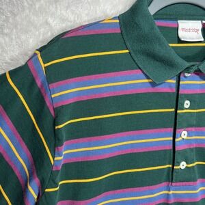 Windridge Mens Green Striped Polo Shirt Men's M Short Sleeve‎ Pocket Y2K